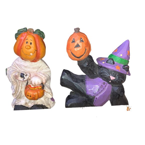Halloween Small Table Top Shelf Figurines Cat Pumpkin - Picture 11 of 12